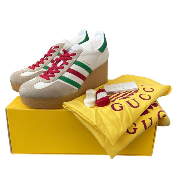Adidas x Gucci Wedge Gazelle Platform Sneakers in White Leather US 10.5 IT 40.5 - Picture 13 of 15